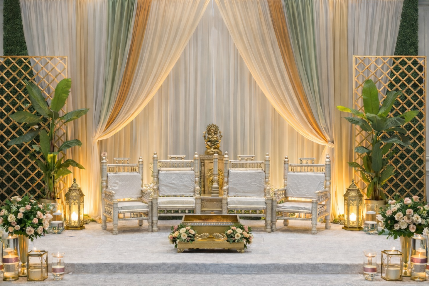 Modern white floral mandap design